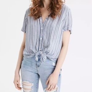 American Eagle Striped Button Up Short Sleeve